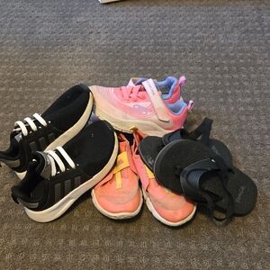 LOT Adidas Sanuk Nike and Skechers Kids Shoe Set - Black, Pink, and Gray